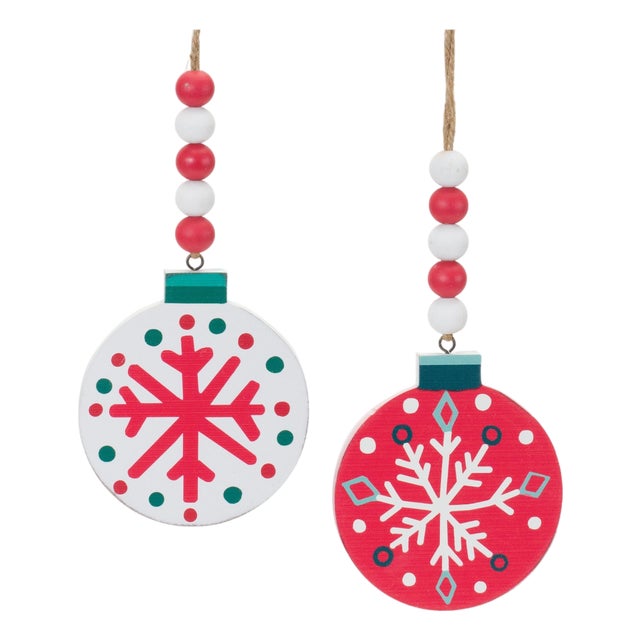 Wood Beaded Snowflake Ornament (Set of 12) For Sale