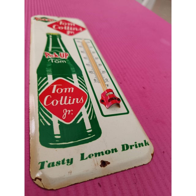 Metal Premium Vintage Style Tom Collins Jr. Lemon Drink Advertising Thermometer Sign For Sale - Image 7 of 11