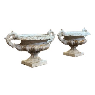 19th Century Cast Iron Medici Vases, Set of 2 For Sale