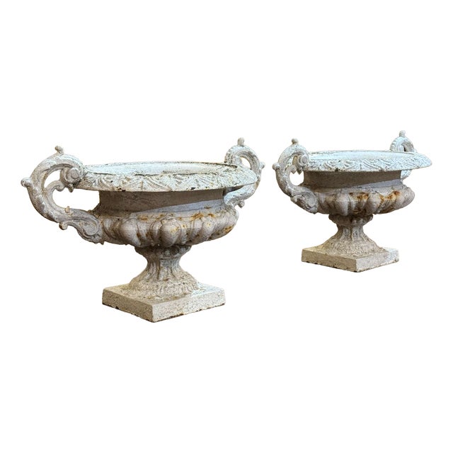 19th Century Cast Iron Medici Vases, Set of 2 For Sale