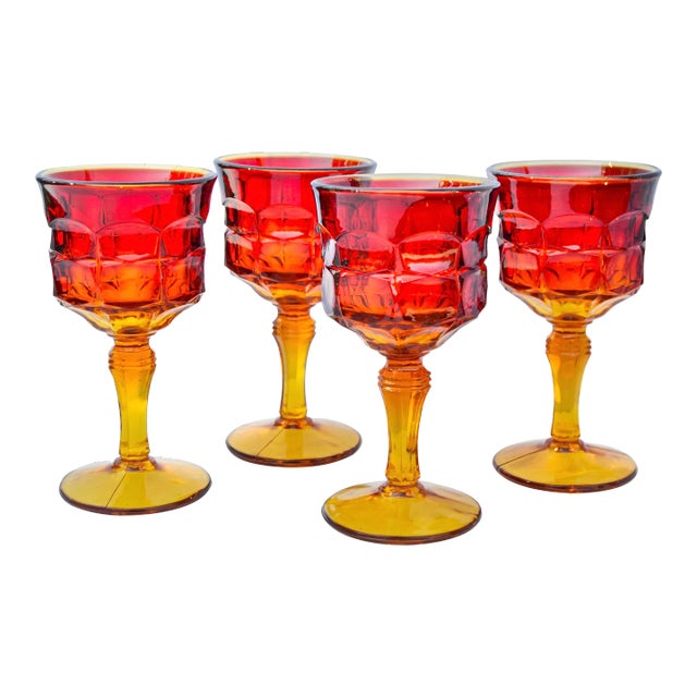 Antique Textured Glasses With Red & Orange Color Variation - Set of 4 For Sale