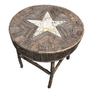 1970s Cabin Fever, Mountain House, Wooden Side Table With Star Design For Sale