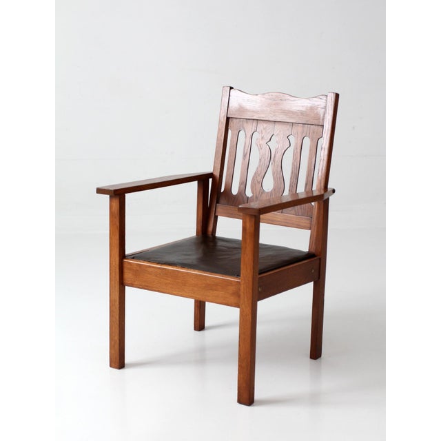 Antique Arts and Crafts Mission Oak Armchair For Sale - Image 9 of 14