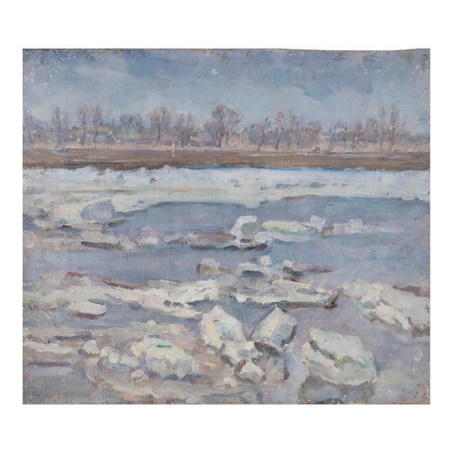 1970s Original Impressionist Winter Landscape Oil Painting, Ukrainian Art 32-37 For Sale