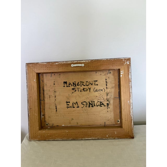 1980s 1980s Mangrove Study Original Oil Painting on Board by e.m. Saniga Landscape of Captivated Island, Framed, Marked and Signed For Sale - Image 5 of 8