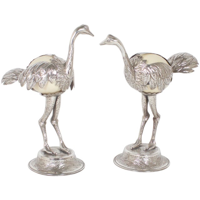 Mid-Century Silvered Ostrich Sculptures Constructed with Ostrich Eggs - A Pair For Sale - Image 11 of 11