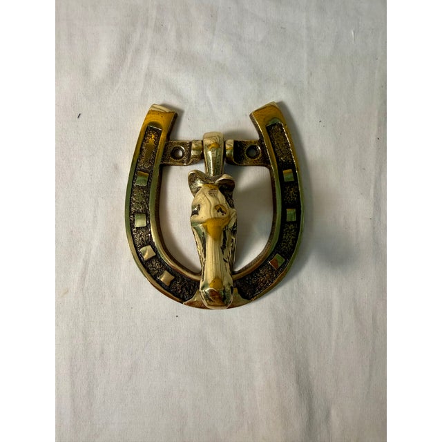 Vintage, English Brass Horse and Horseshoe Doorknocker For Sale - Image 9 of 13