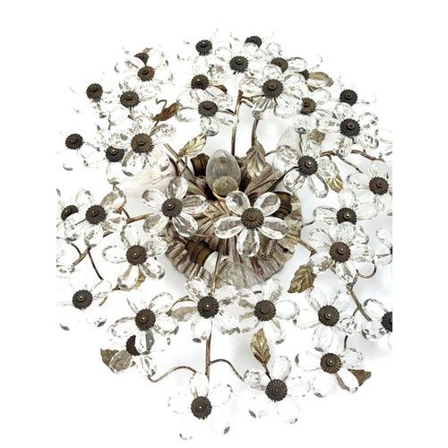Early filigree maison baguès flush mount lamp can also be used as a wall lamp numerous crystal flowers france 1920 - 1930...