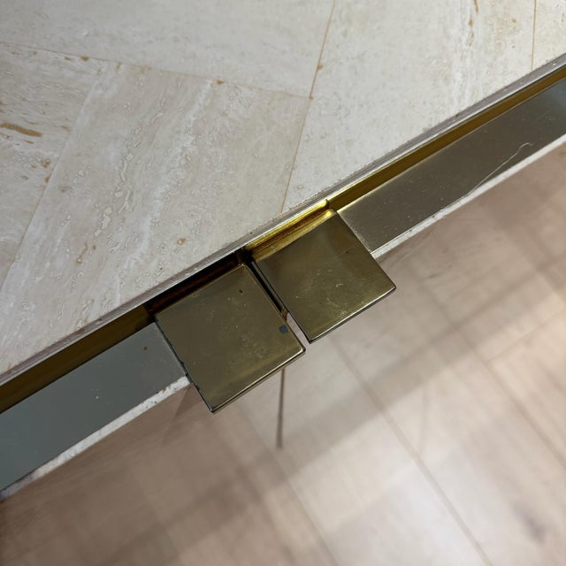 Late 20th Century Late 20th Century Postmodern Ello Travertine and Brass Credenza, Attributed For Sale - Image 5 of 12