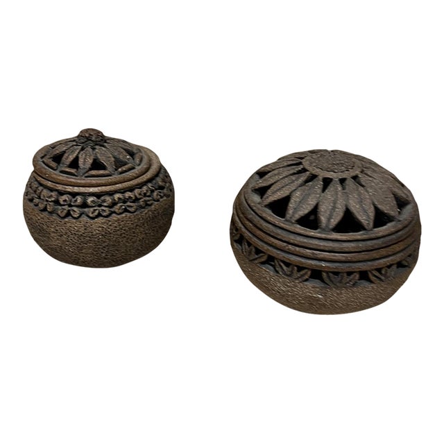 Vintage Art Pottery Sculptural Lidded Vessels Signed For Sale