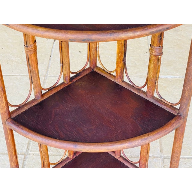Mid-Century Bamboo & Rattan 3-Tier Corner Shelf, 1960s For Sale - Image 5 of 18