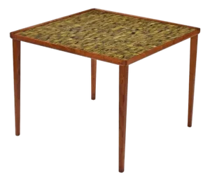 Early Mid-Century Modern Danish Ceramic Tile Teak Square Tall Side Table