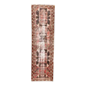 Vintage Anatolian Handmade Brick Red Tribal Wool Runner
