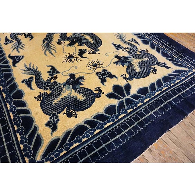 Chinese Phenomenal Ivory and Blue Color With Dragon Design Antique Chinese Peking Rug For Sale - Image 3 of 12