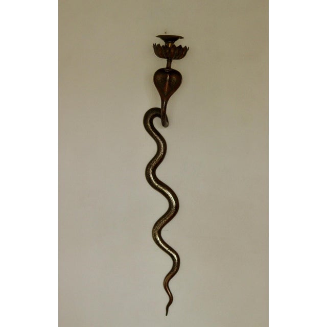 Egyptian Revival Style Engraved Brass Cobra Sconces, Set of 2 For Sale - Image 17 of 18