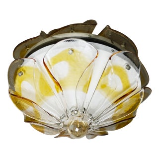 Mid-Century Modern Murano Amber Glass Ceiling Lamp with Petal Flush Mount, 1970s For Sale