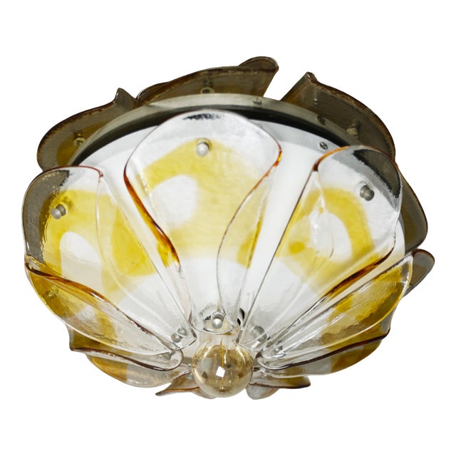 Mid-Century Modern Murano Style Amber Glass Petal Ceiling Flush Mount, 1970s For Sale