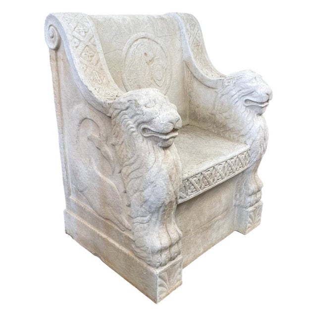 Late 20th Century Late 20th Century Pair of Cast Stone Garden Thrones For Sale - Image 5 of 5