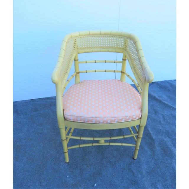 Mid 20th Century Regency Faux Bamboo Yellow Chair For Sale - Image 4 of 8