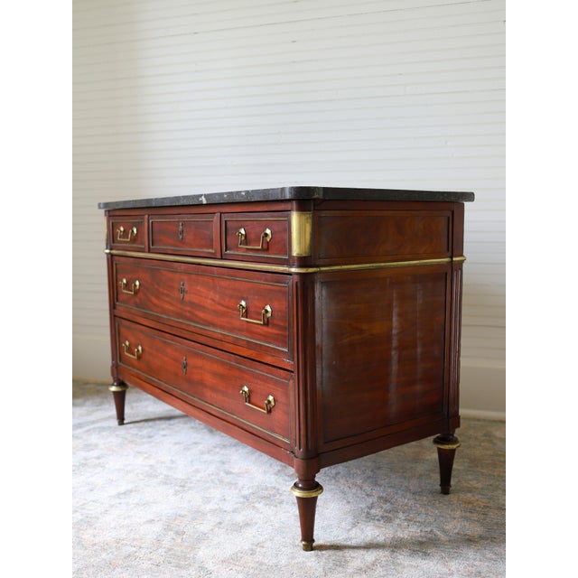Wood 19th Century French Louis XVI Commode With Black Marble Top For Sale - Image 7 of 14
