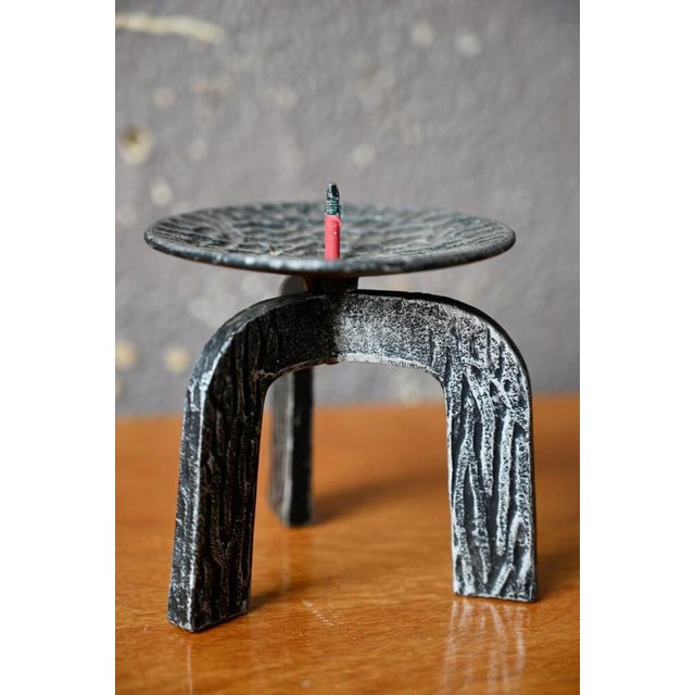 Brutalist Brutalist Tripod Metal Candleholder, 1970s For Sale - Image 3 of 7