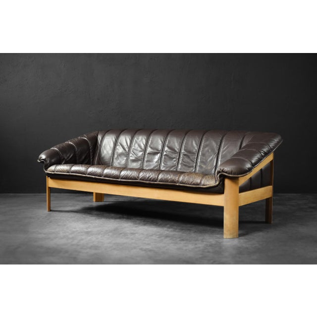 Vintage Mid-Century Modern Danish Brown Leather 3-Seater Sofa, 1970s For Sale - Image 4 of 18