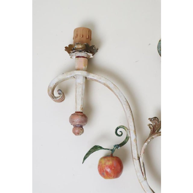 Large Hand-Forged Country House Wall Lamps with Apple, Chery and Grapes, 1970s, Set of 3 For Sale - Image 6 of 16