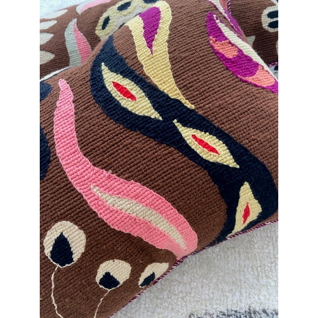 Pair of Handmade Lumbar Throw Pillows From Vintage Needlepoint Tapestry Whimsical Butterflies Flowers For Sale - Image 4 of 9