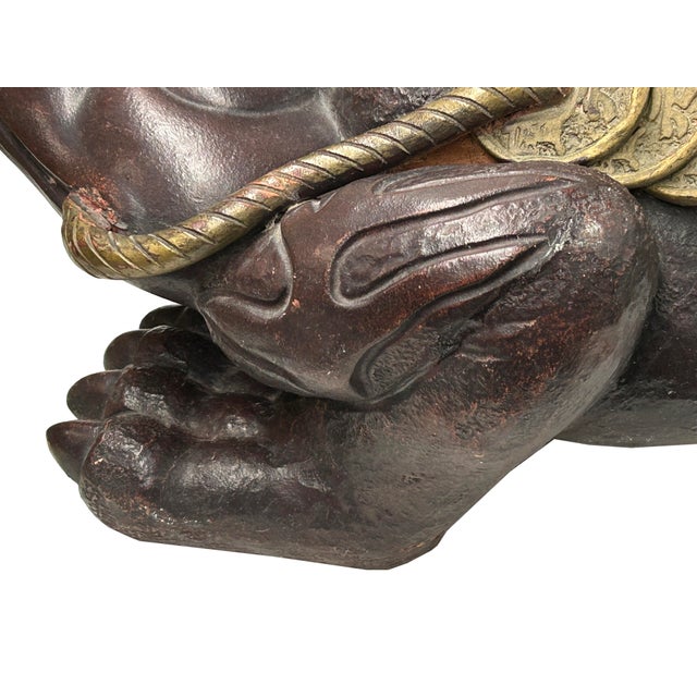 Metal Vintage Chinese Brown Metal Toad Frog Coins FengShui Figures For Sale - Image 7 of 16