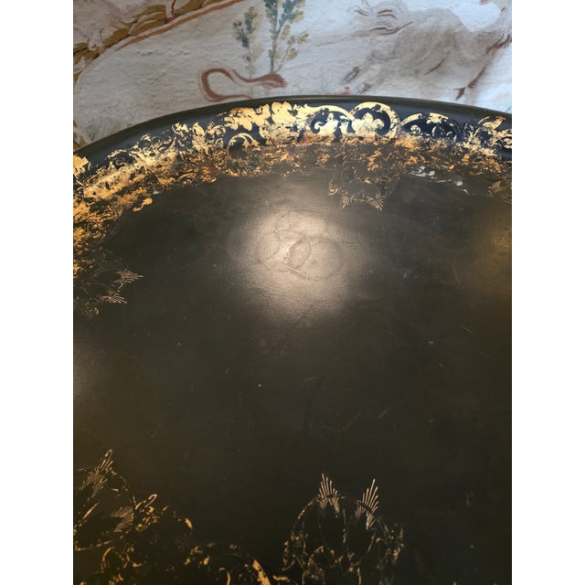 Late 19th Century Black and Gold Papier Mache Tray Table For Sale - Image 5 of 9