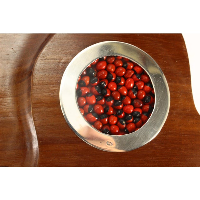 Wood Mid 20th Century Leaf Shape Peruvian Tray, Cumaru Wood, Sterling Silver & Huyaruru Seeds For Sale - Image 7 of 14