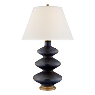 Christopher Spitzmiller by Visual Comfort Signature Smith Medium Table Lamp in Mixed Blue Brown with Linen Shade For Sale