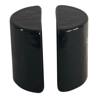 1960s Blenko Molded Black Semicircle Glass Bookends-a Pair For Sale