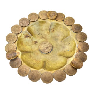Mid 20th Century Handcrafted Coin-Embellished Americana Brass Ashtray For Sale