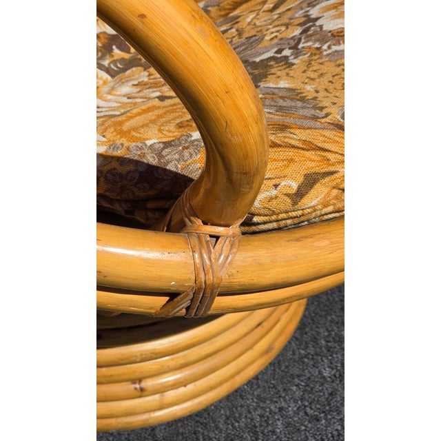 1970's Pair of Vintage Bamboo Rattan Mid Century Modern Swivel Orange Chairs For Sale - Image 16 of 18
