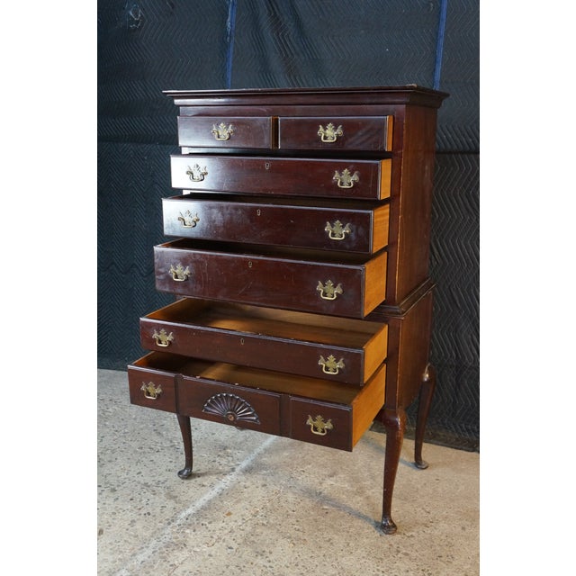 Mid Century Kaplan Furniture Mahogany Queen Anne Highboy Chest on Chest Dresser For Sale - Image 10 of 18