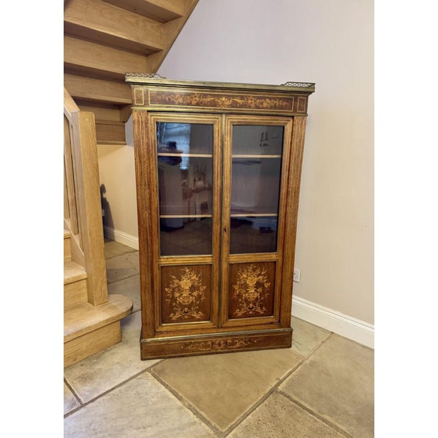 Antique Victorian Marquetry Inlaid Display Cabinet, 1860 For Sale - Image 3 of 10