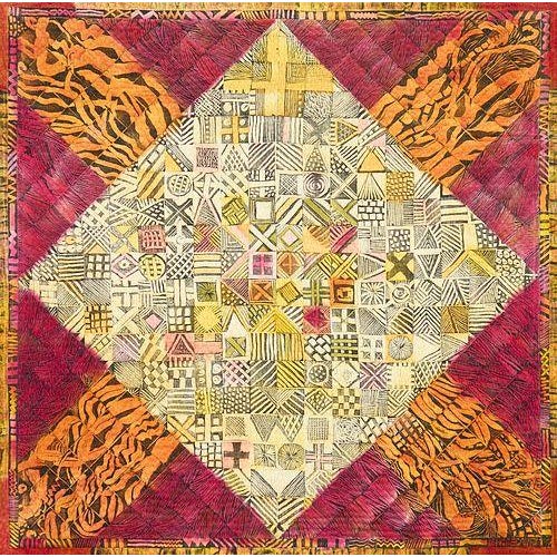 Studio Art Quilt titled "Diamond & Cross II” by Lenore Davis (1936-1993) of Newport, KY. Whole cloth construction with...