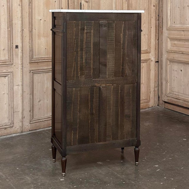 19th Century Louis XVI Mahogany Carrara Marble Top Semainier ~ Tall Chest of Drawers For Sale - Image 18 of 18