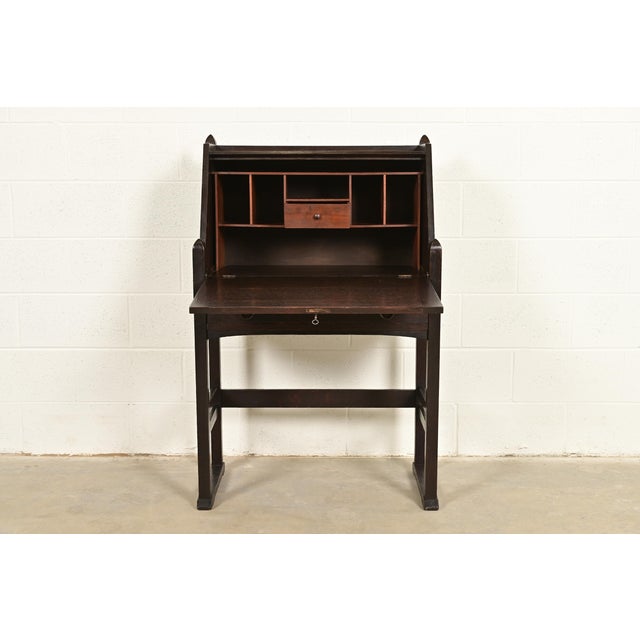 Early 20th Century Stickley Brothers Antique Mission Oak Arts & Crafts Drop Front Secretary Desk, Circa 1910 For Sale - Image 5 of 15