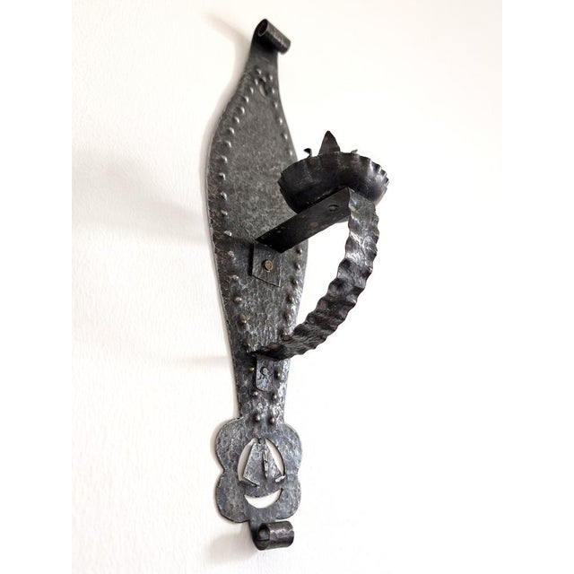 Vintage Spanish Brutalist Wrought Iron Wall Sconce, 1960s For Sale - Image 10 of 13