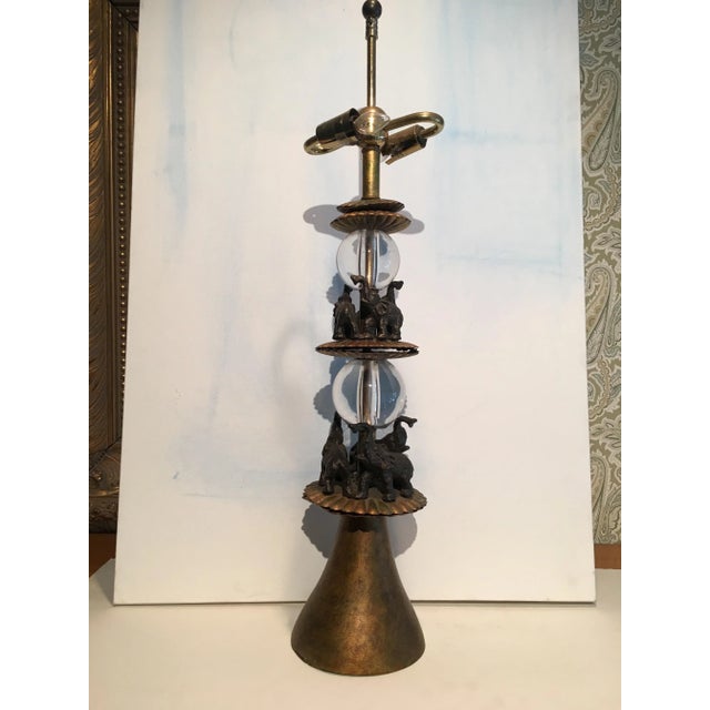 Metal Glass Sphere & Brass Elephant Table Lamp For Sale - Image 7 of 7