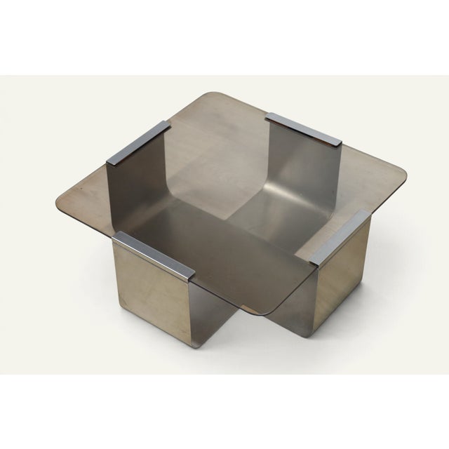 Coffee Table in Brushed Steel and Smoked Glass, 1970s For Sale - Image 6 of 14