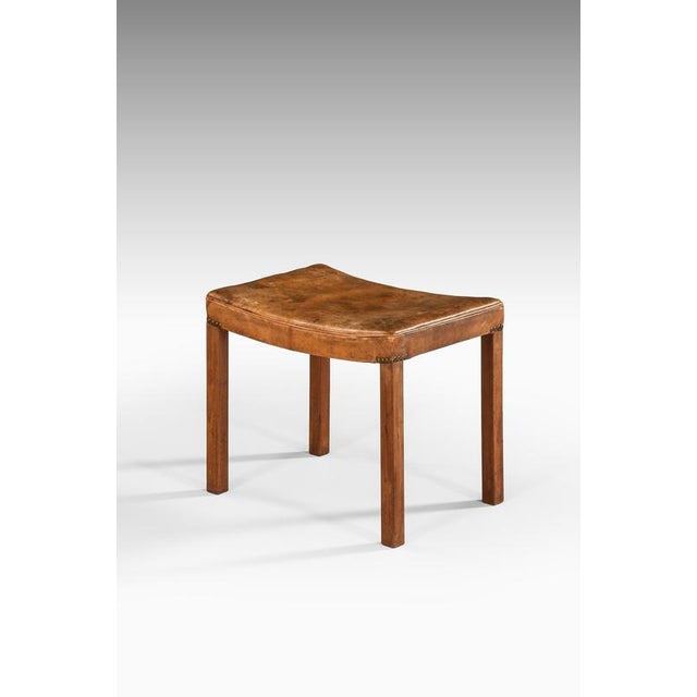 Stool in Mahogany, Leather and Brass from Frits Henningsen, 1940s For Sale - Image 4 of 6