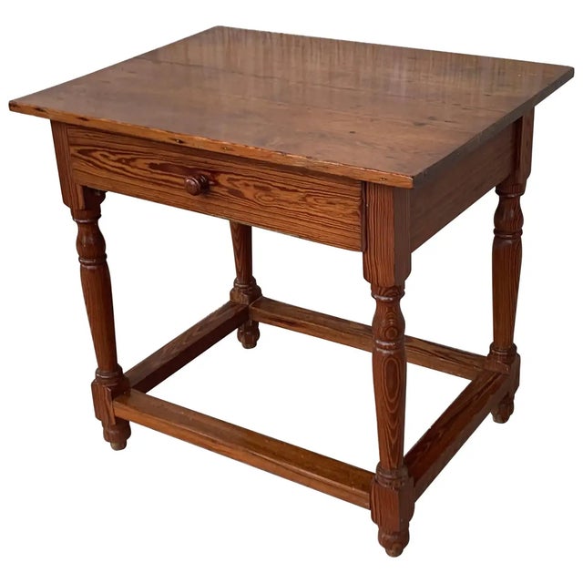 Wood Spanish Pine Farmhouse Side Table With Drawer For Sale - Image 7 of 7