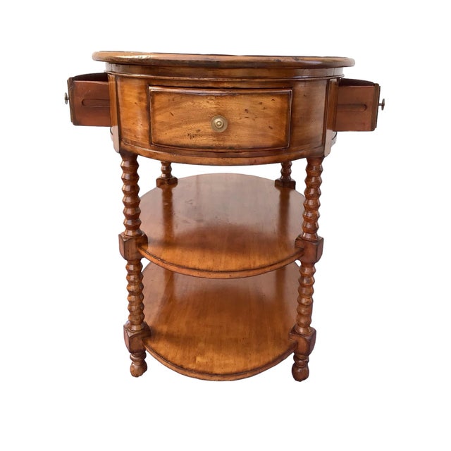 Theodore Alexander 1970s Vintage Tall Oval Theodore Alexander Style Table With Turned Spindle Legs and Two Shelves For Sale - Image 4 of 12