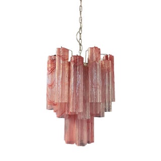 Vintage Glass Tube Chandelier with 30 Albaster Pink Glasses, 1990s For Sale