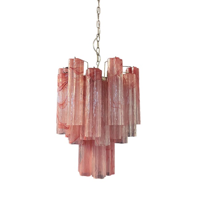 Vintage Glass Tube Chandelier with 30 Albaster Pink Glasses, 1990s For Sale