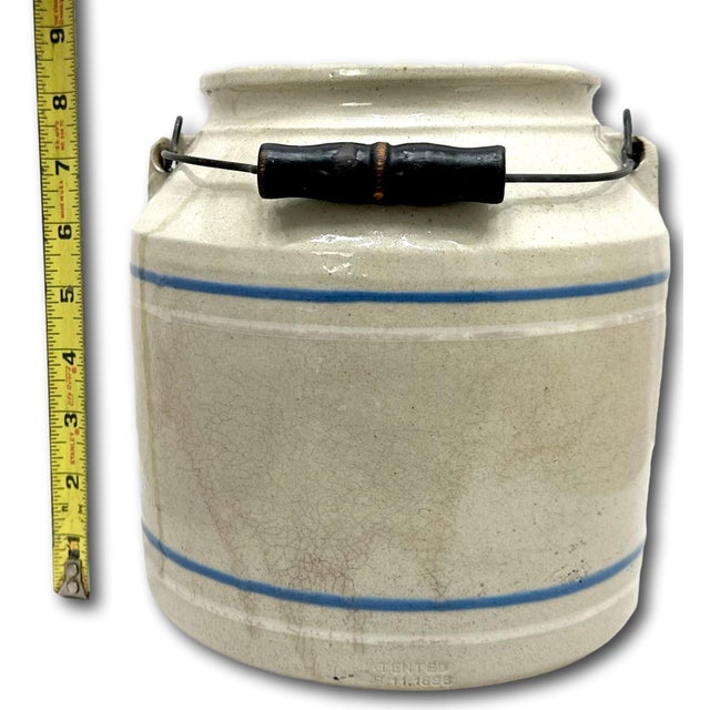 Large 1 Gallon Size Antique Pat. 1896 Finley & Acker Philidelphia Grocery Merchant Stoneware Jar With Handle & Lid For Sale - Image 11 of 12