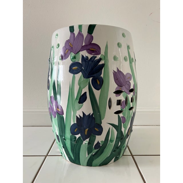 Hand Painted Garden Stool With Irises For Sale - Image 10 of 12
